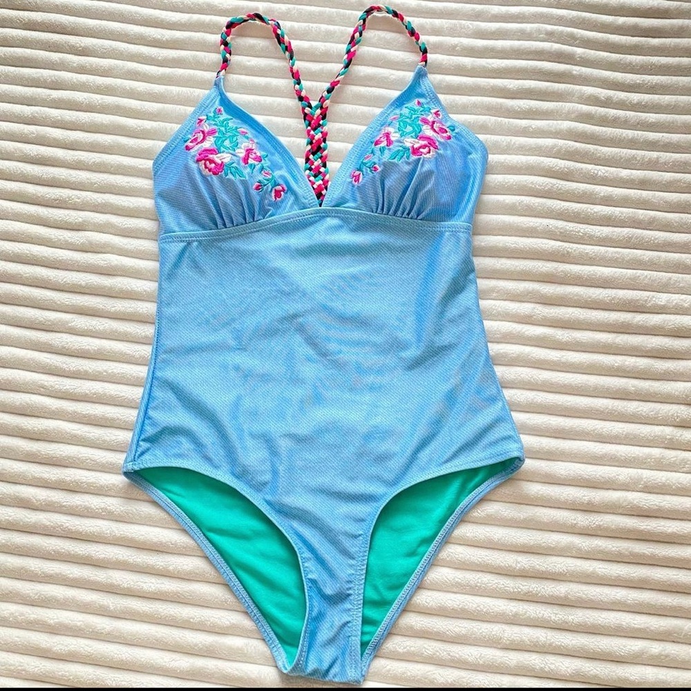 Embroidered Rose One Piece Swim Suit